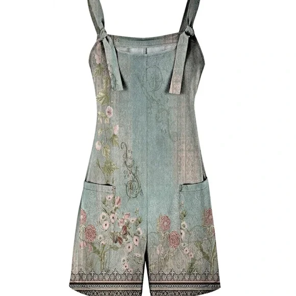- NEW Vintage Boho Style Romper with tie sleeves Sage green - Picture 4 of 4